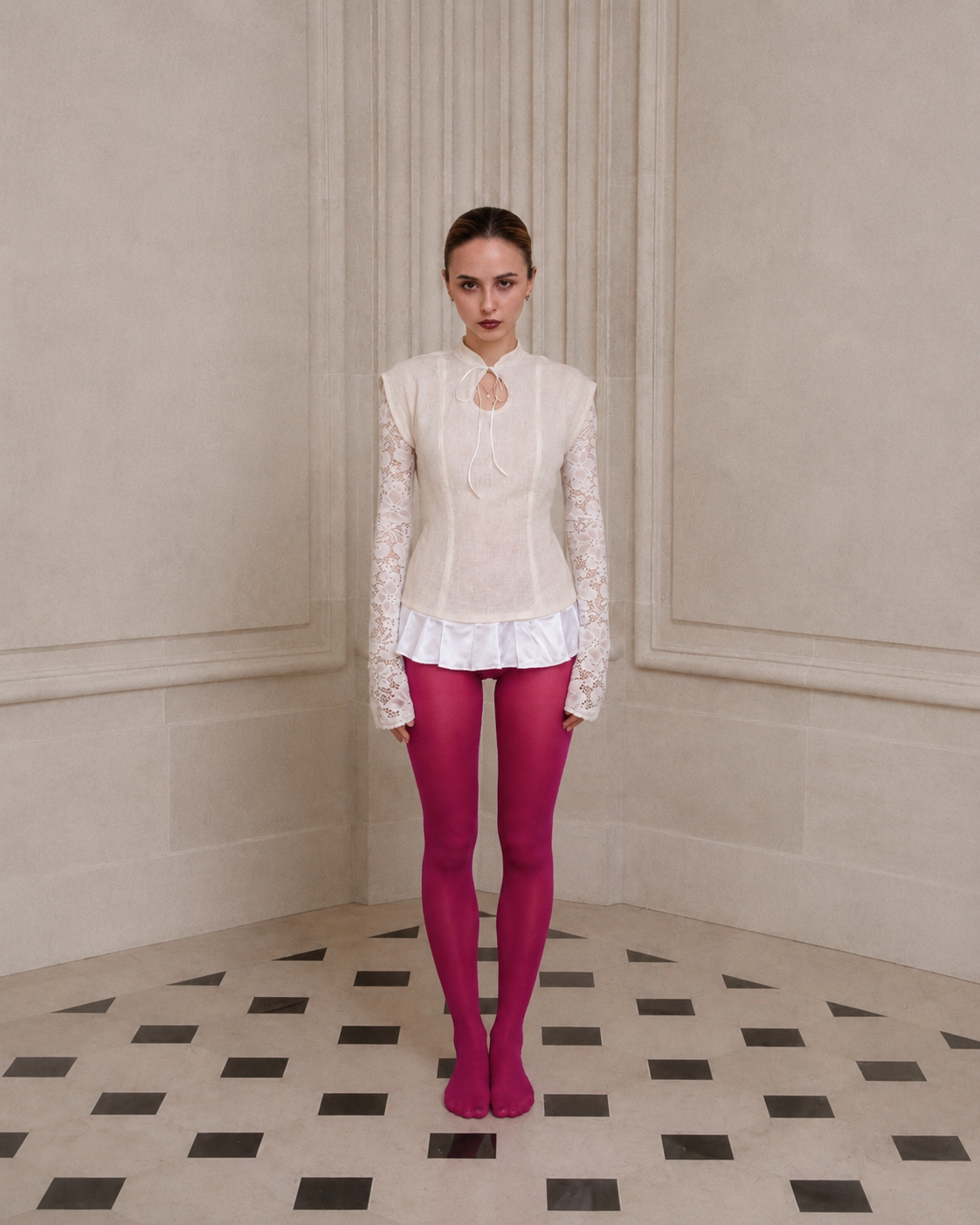 Lace-Sleeve Linen Top