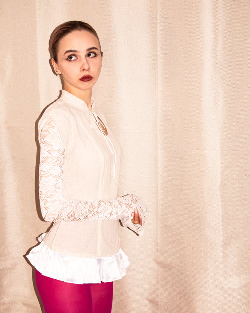 Lace-Sleeve Linen Top